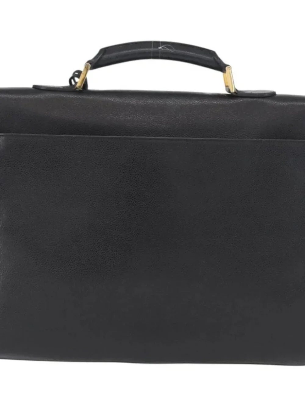 CHANEL Business Bag Grained Calf Skin Black Gold CC Auth ka2603